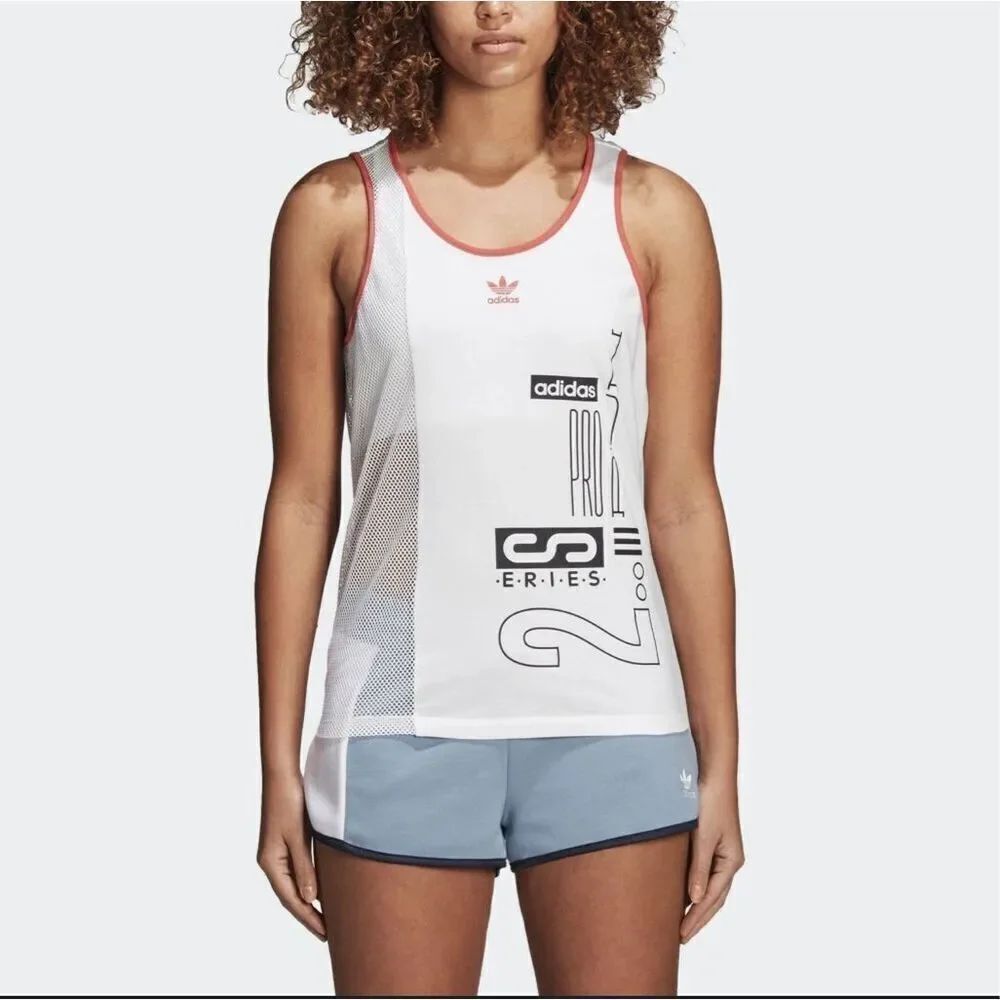 Adidas White Active Icons OG Mesh Panel Tank Top XS